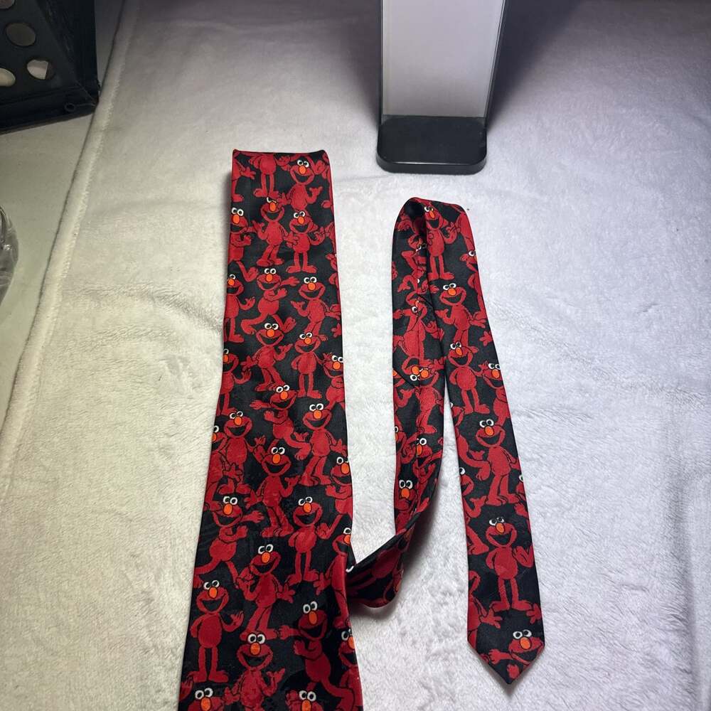Vintage Elmo Sesame Street Necktie - Red and Black Character Print Tie